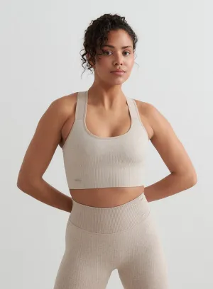 Beige High Support Ribbed Bra Turtleneck Spandex sports outfit