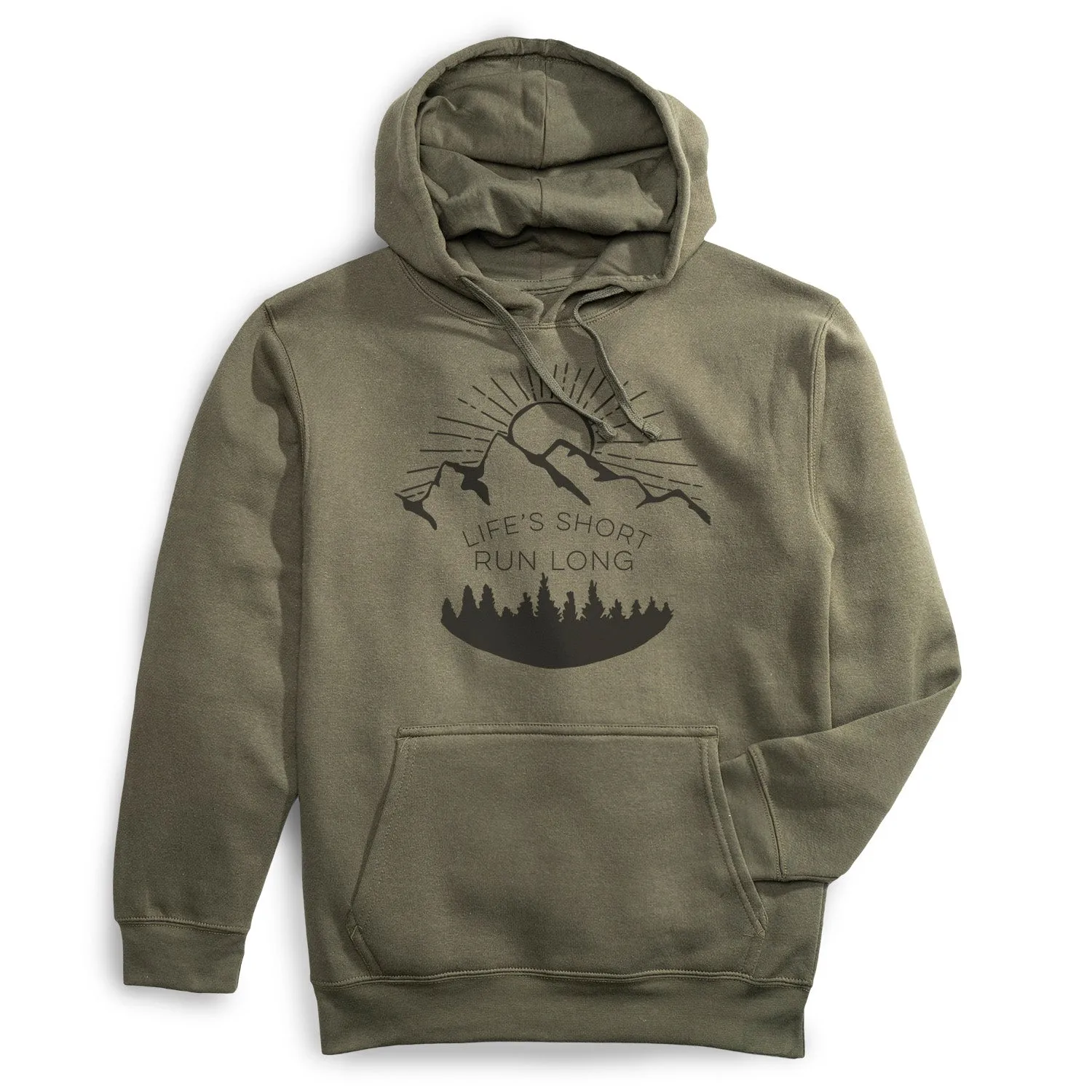 LightweightMaterial Reuse Mode Statement Fleece Hoodie -  Life's Short Run Long (Mountains)