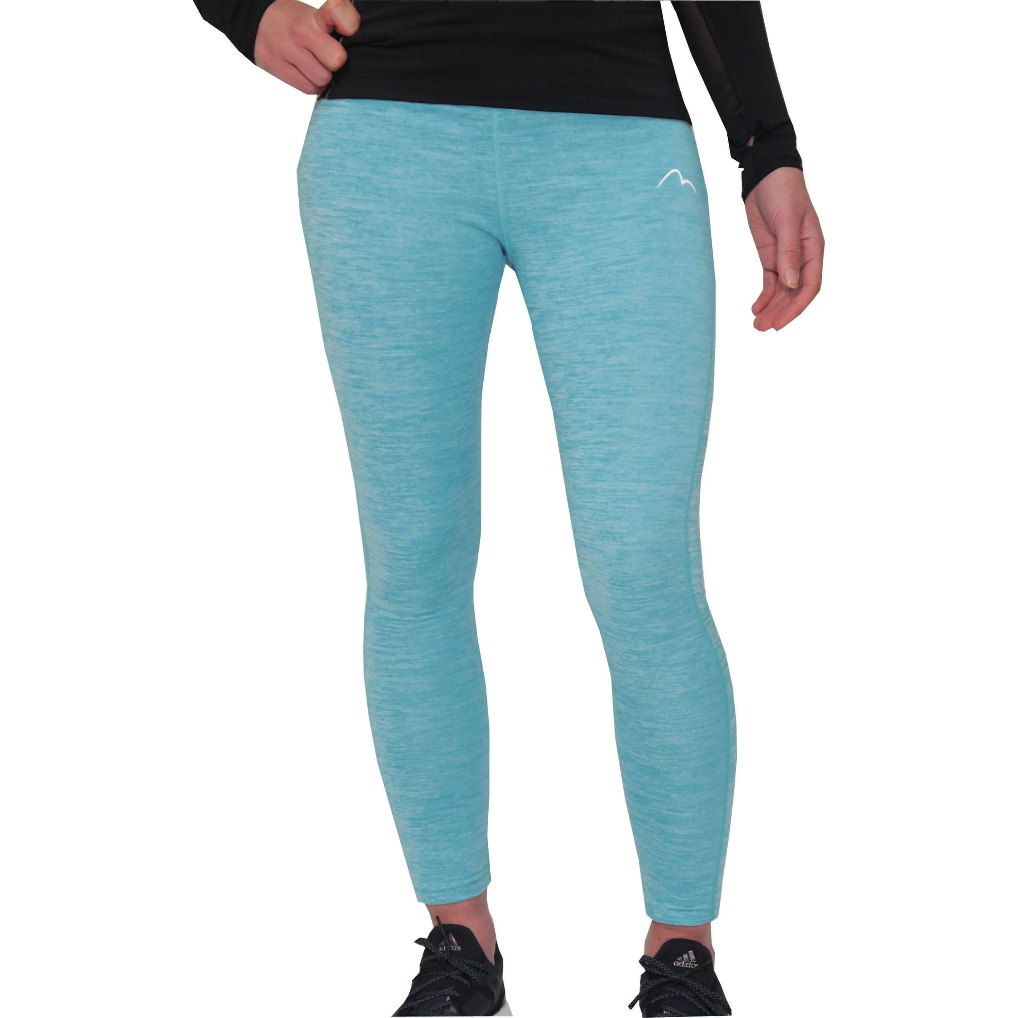 Wide Waistband Support More Mile Heather Womens Long Running Tights - Blue