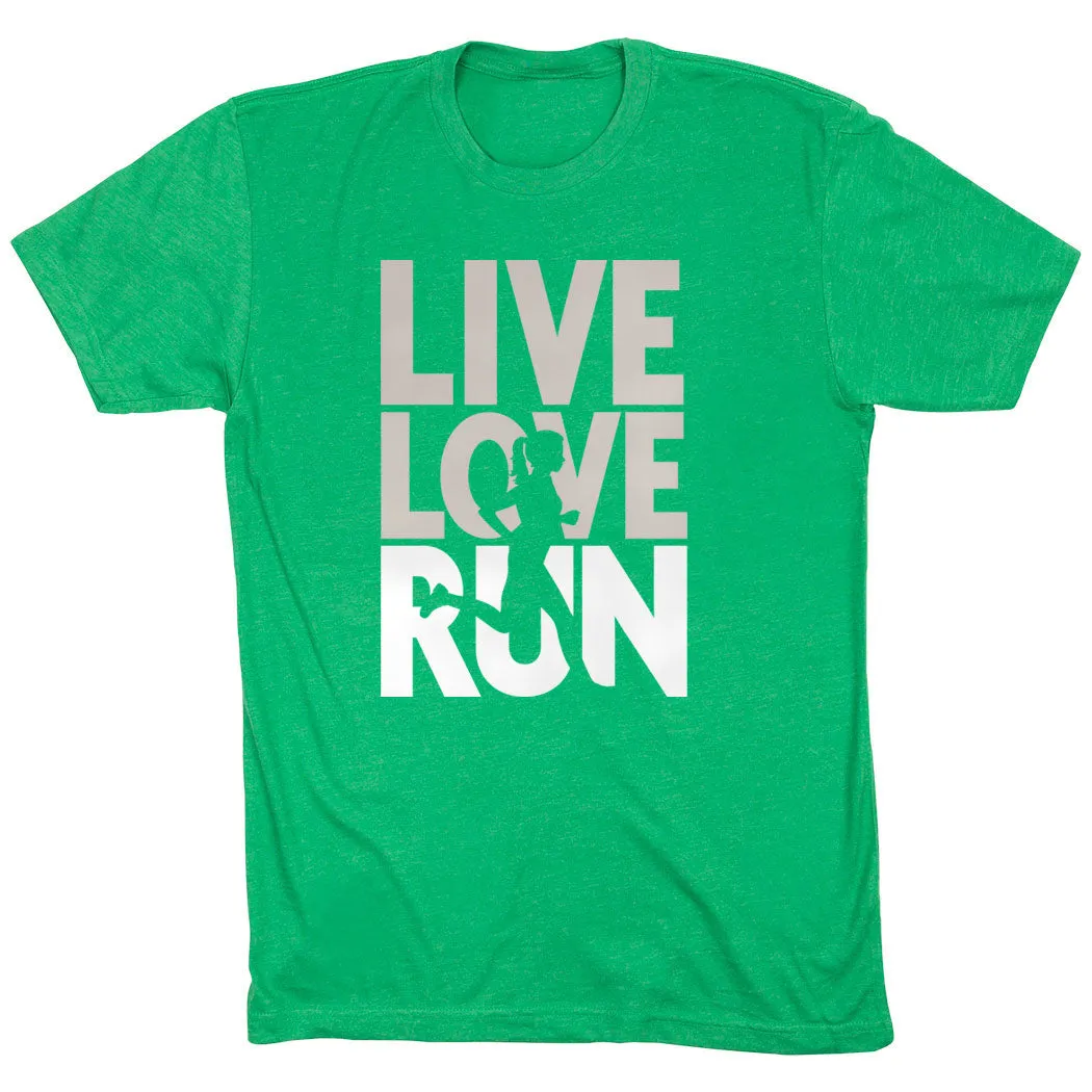 Running Short Sleeve T-Shirt - Live Love Run Silhouette Water Based Ink Print
