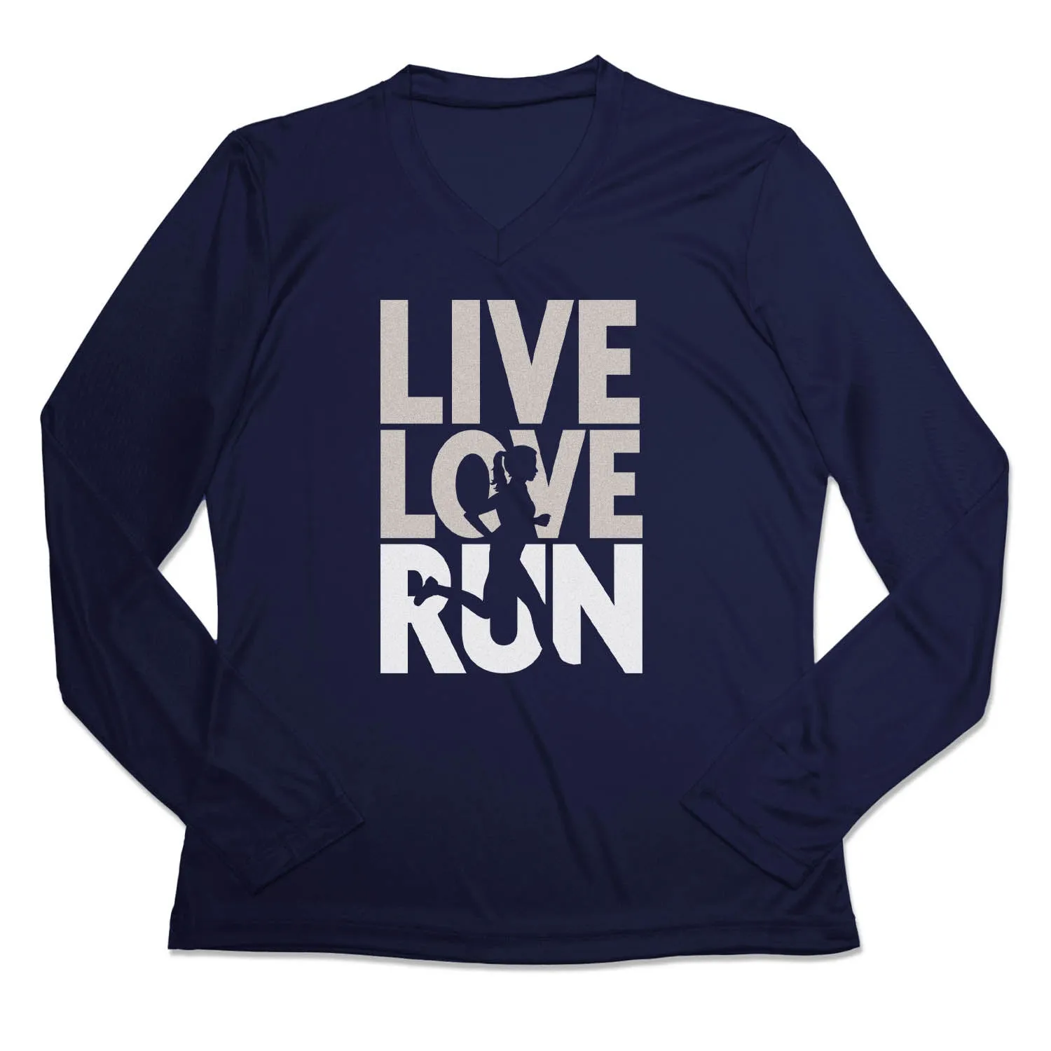 right size Cozy And Warm Women's Long Sleeve Tech Tee - Live Love Run Silhouette