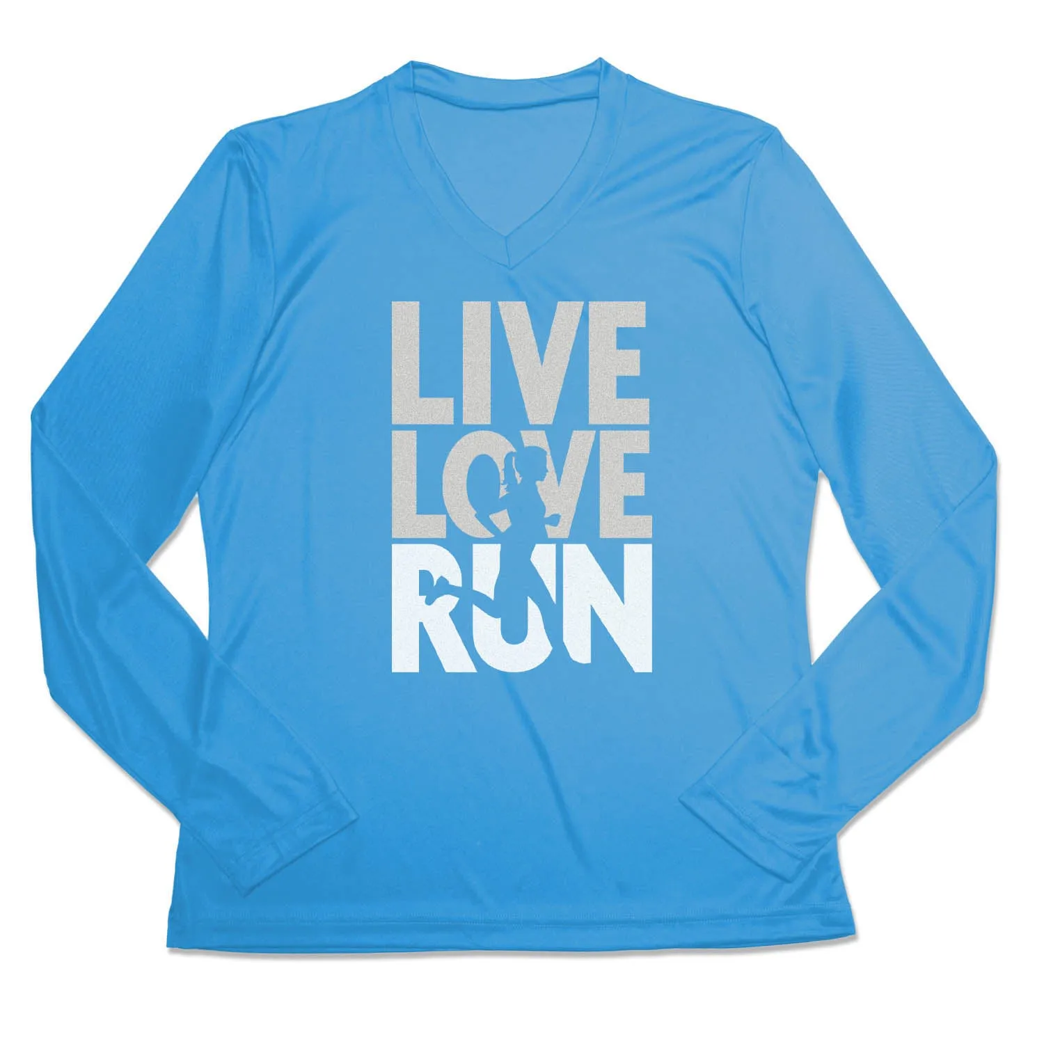 Sleek Stretch Fit Breathable Cotton Fabric Women's Long Sleeve Tech Tee - Live Love Run Silhouette