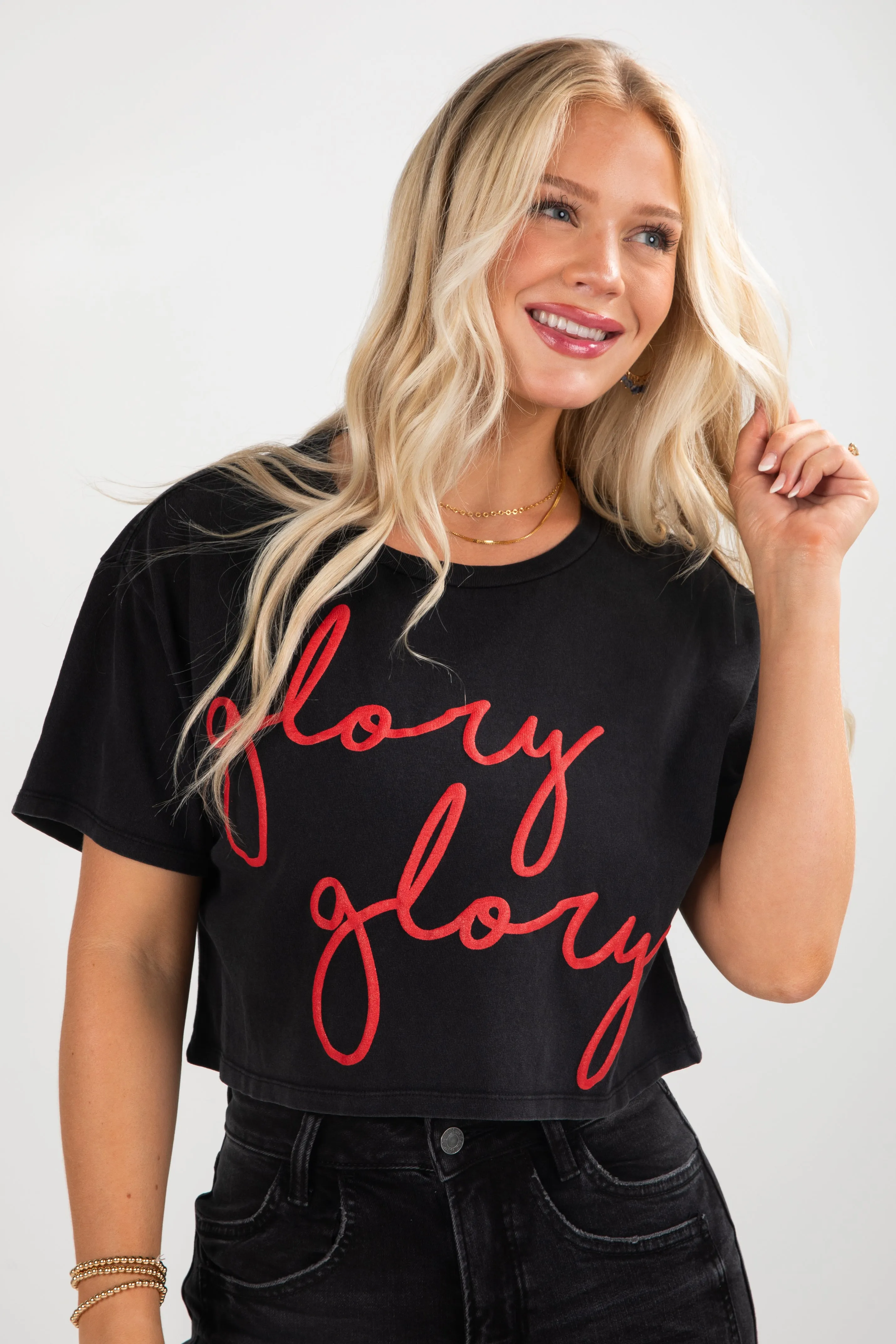 Black Glory Glory Script Cropped Tee EasyCareFinish