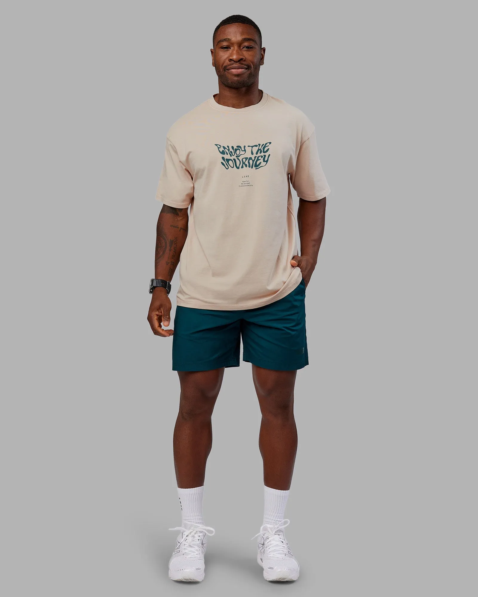 Plus size clothing Journey FLXCotton Oversized Tee - Washed Shale Beige-Dark Moss