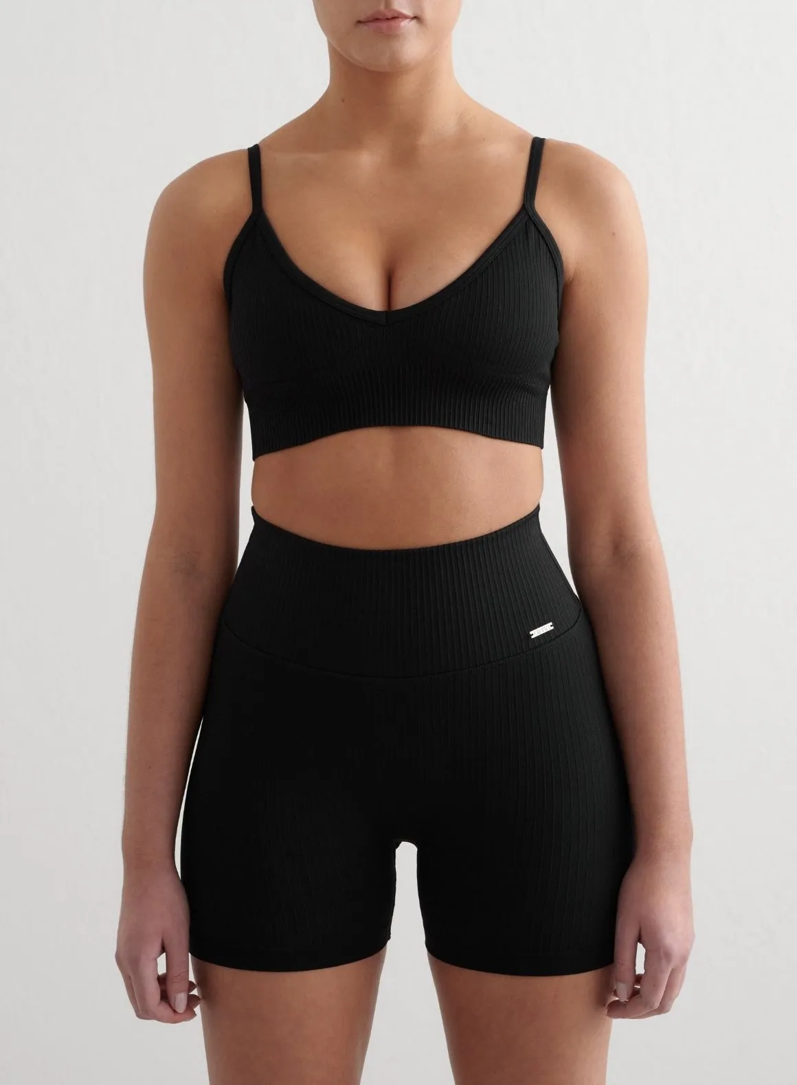 Simple Black Ribbed Seamless Deep Cut Bra