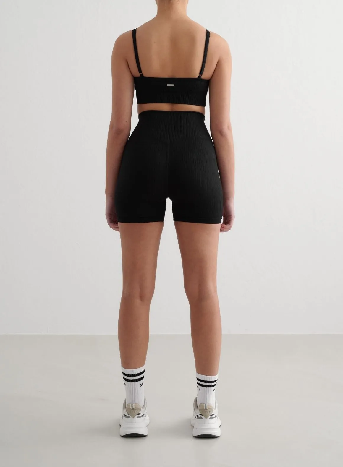 Black Ribbed Seamless Deep Cut Bra Compression seams