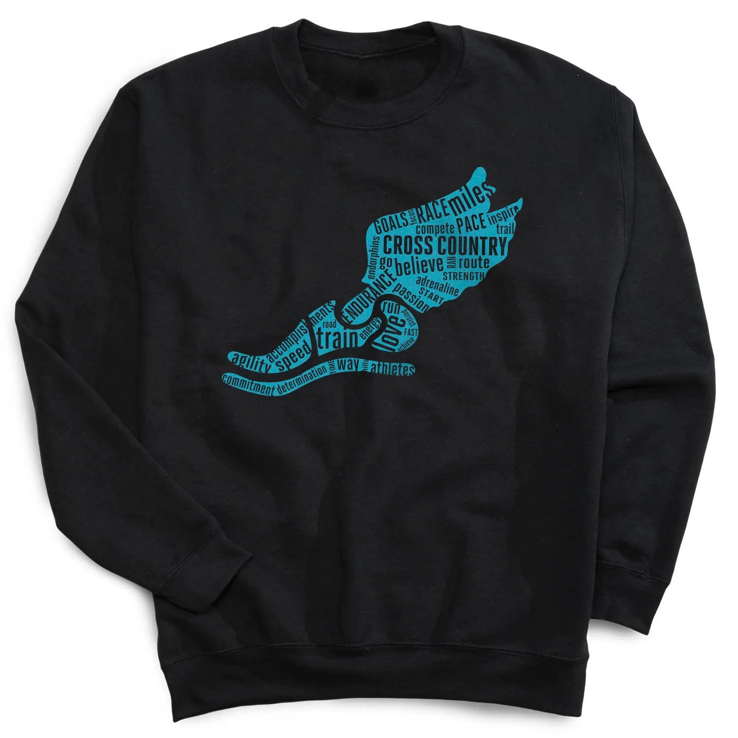 Cross Country Crewneck Sweatshirt - Winged Foot Inspirational Words Fame Glow