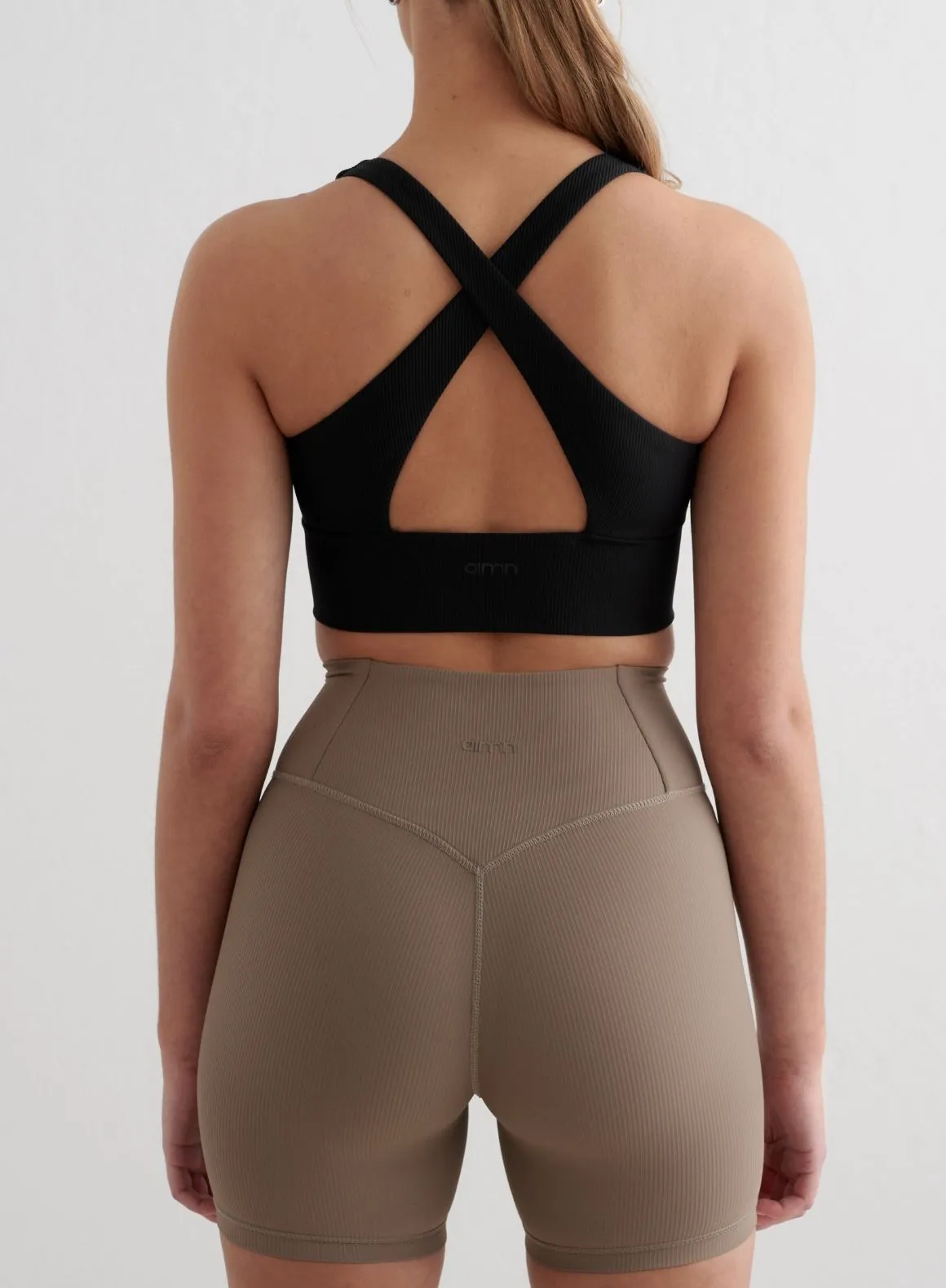 White activewear Racerback Design Black Ribbed Performance Zipped Bra