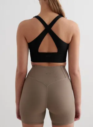 White activewear Racerback Design Black Ribbed Performance Zipped Bra