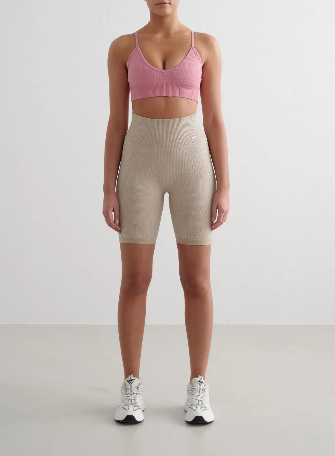 Contrast Stitching Desert Rose Ribbed Seamless Deep Cut Bra