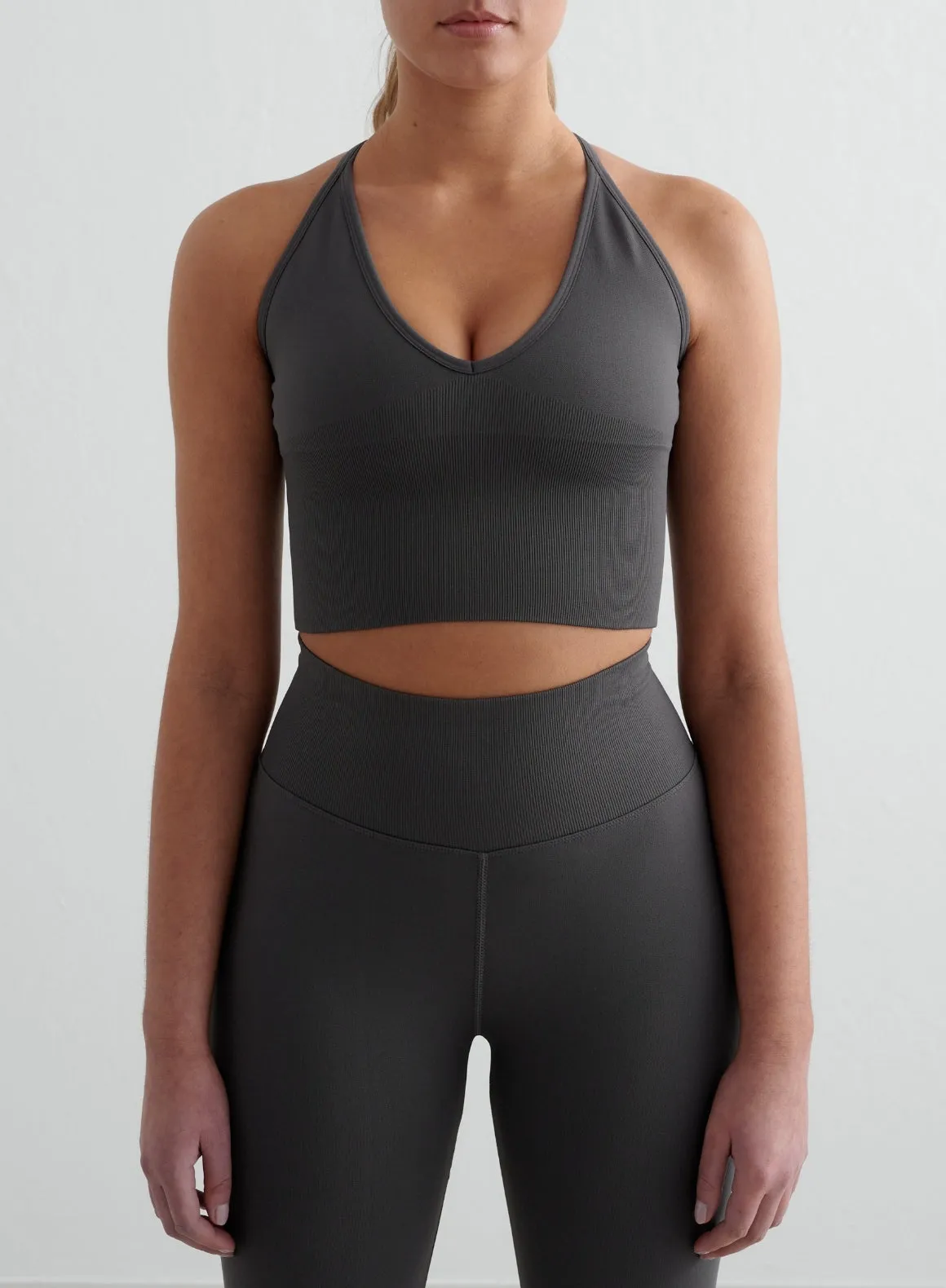Shadow Grey Shape Seamless Cross Back Bralette Mesh inserts