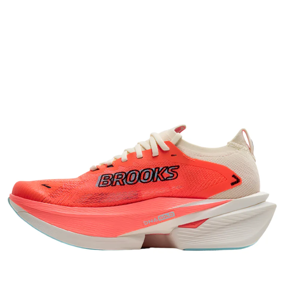 Multidirectional Traction Non Slip Grip Pattern Brooks Women's Hyperion Max 3 Running Shoes in Coconut/Fiery Coral/Atomizer AW25