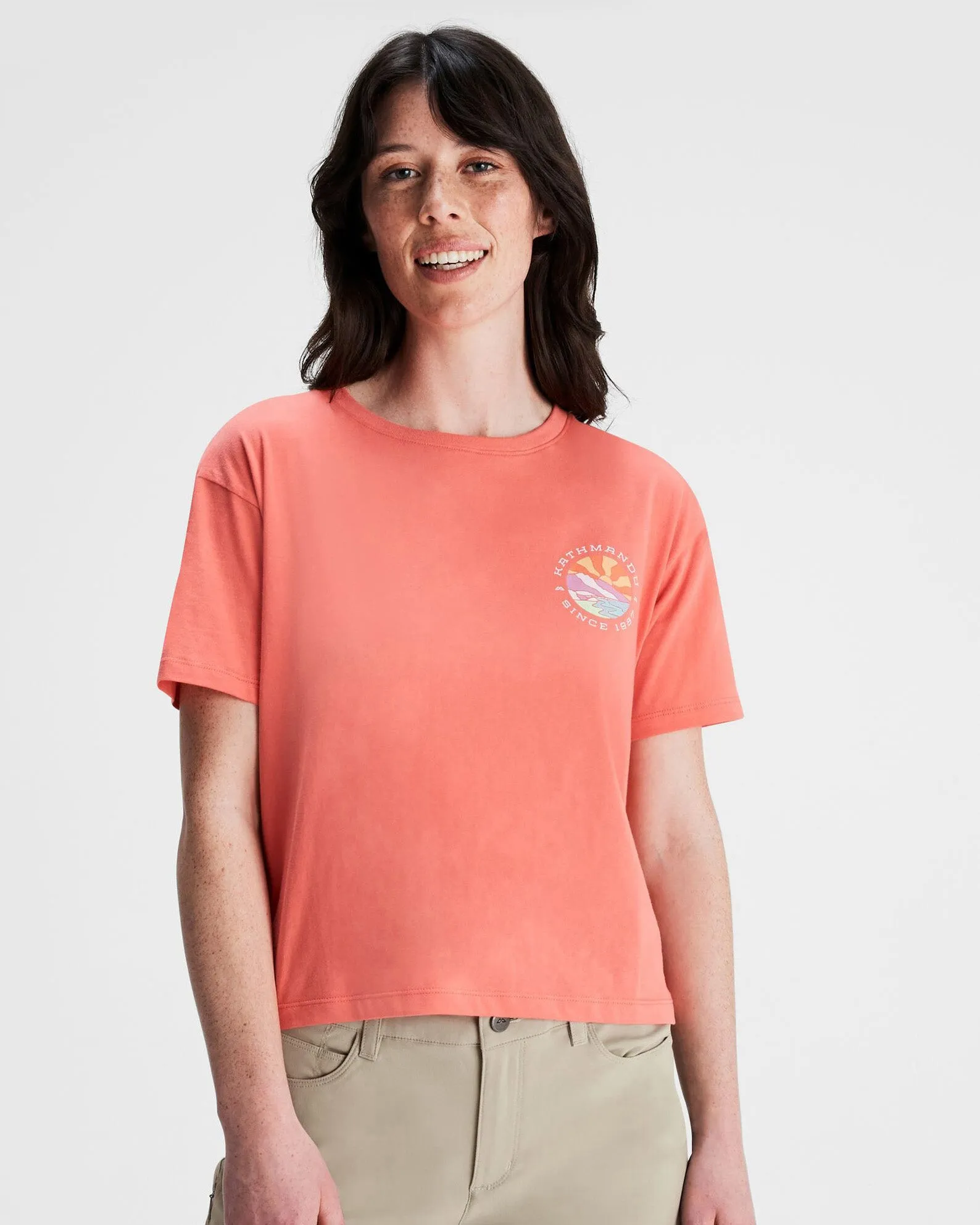 Women's Kathmandu Logo Sunburst Organic Cotton T-shirt - Fruity Cozy And Stylish Comfort Flex