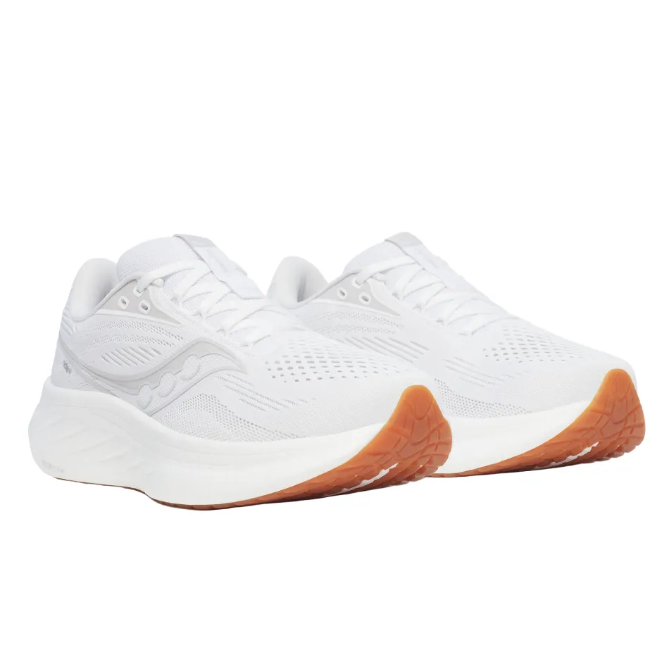 running in fun runs shoes Comfortable Collar Saucony Women's Ride 18 Running Shoes in White/Gum - Online Exculsive
