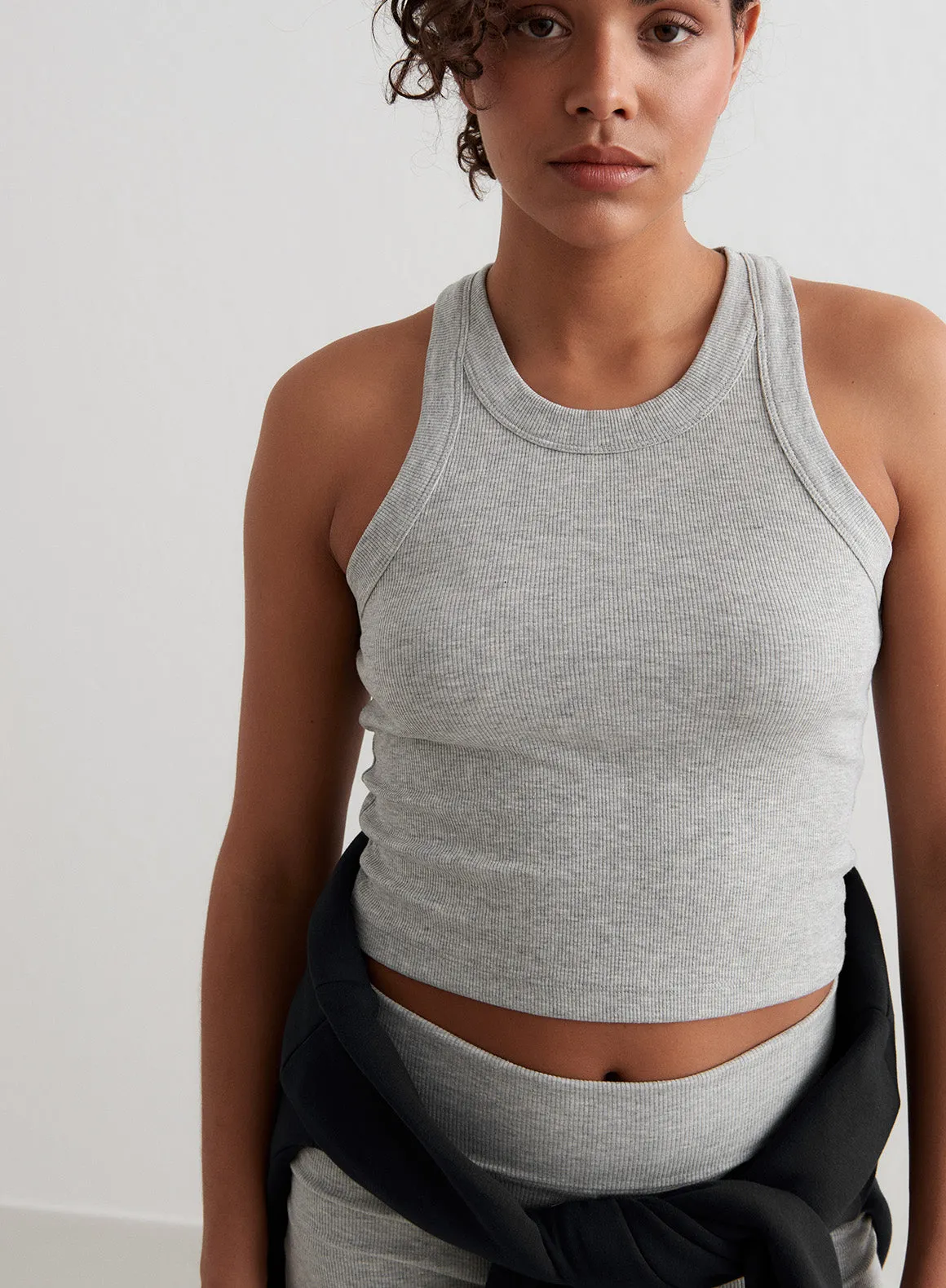 propaganda port Grey Melange Ease Ribbed Tank Top
