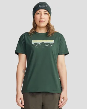 Comfy Waistband Chic Comfort Women's Mountain Sunset Organic Cotton T-shirt - Deep Forest