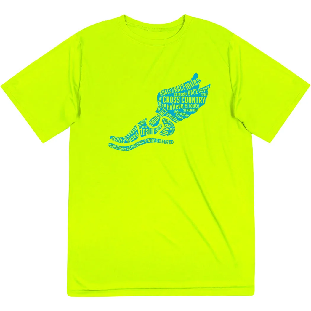 Cross Country Short Sleeve Performance Tee - Winged Foot Inspirational Words Slim Fit Cut Comfy Stretch Fit