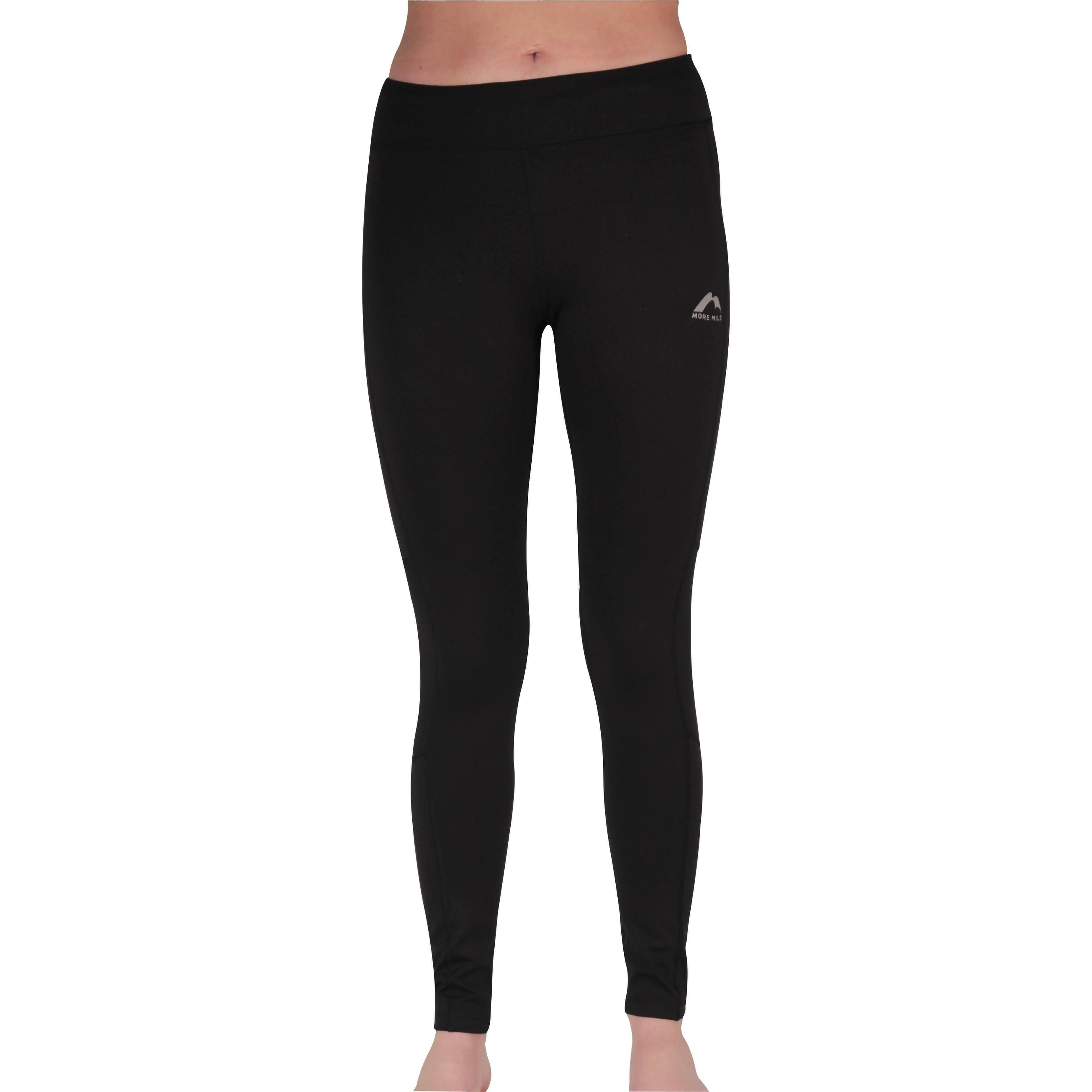 More Mile Excel Womens Long Running Tights - Black Flexible Waist City Walk Beginner Level