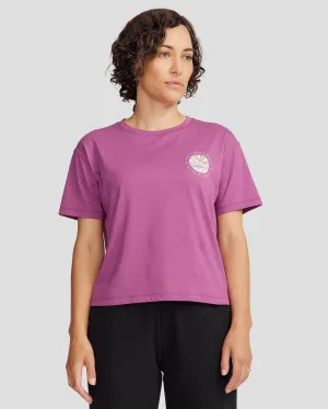 Eco Friendly Production Comfort Style Women's Kathmandu Logo Sunburst Organic Cotton T-shirt - Washed Berry