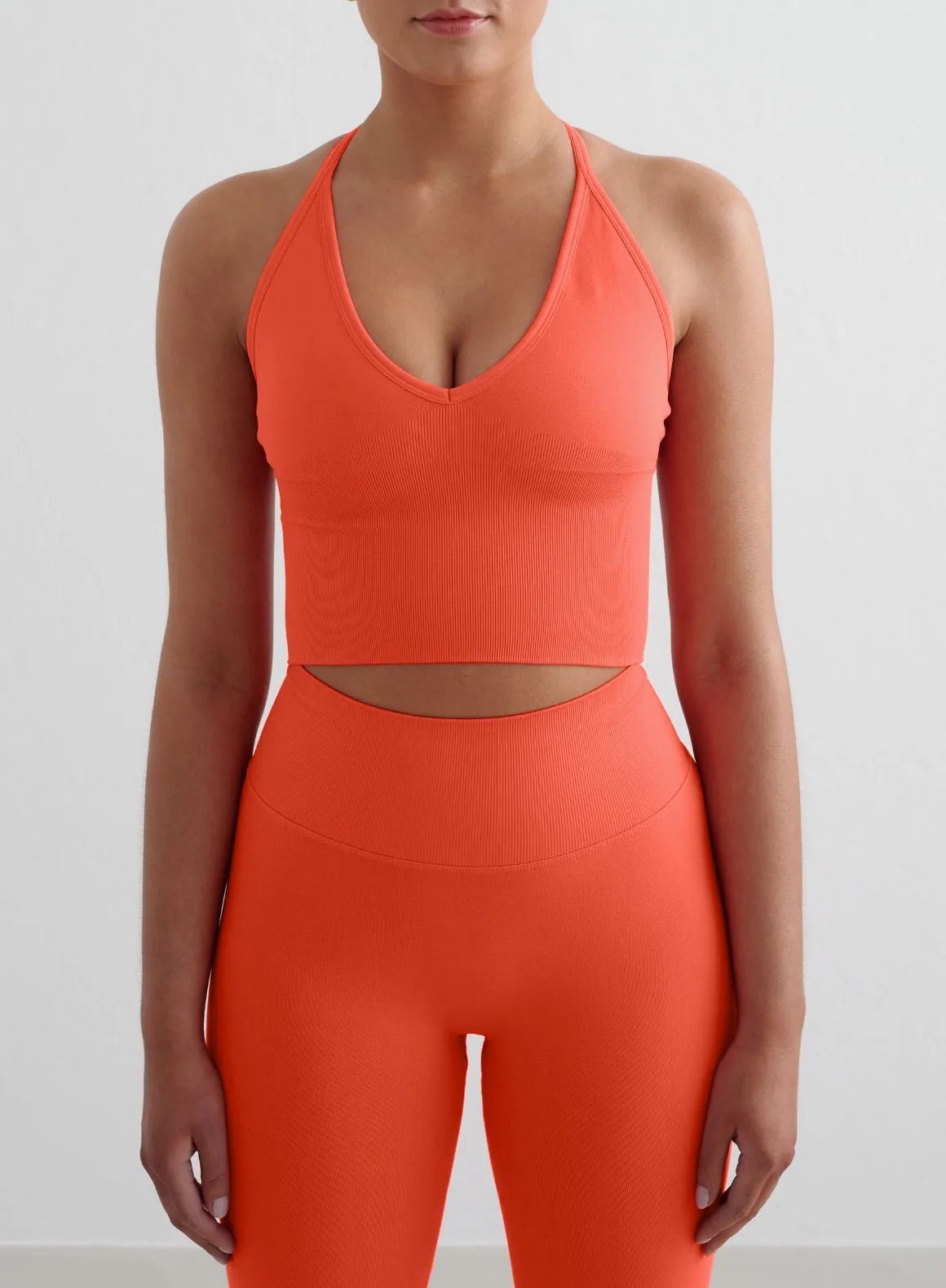 All Day Wear Non Chafing Design Tangerine Shape Seamless Tights & Cross Back Bralette Set