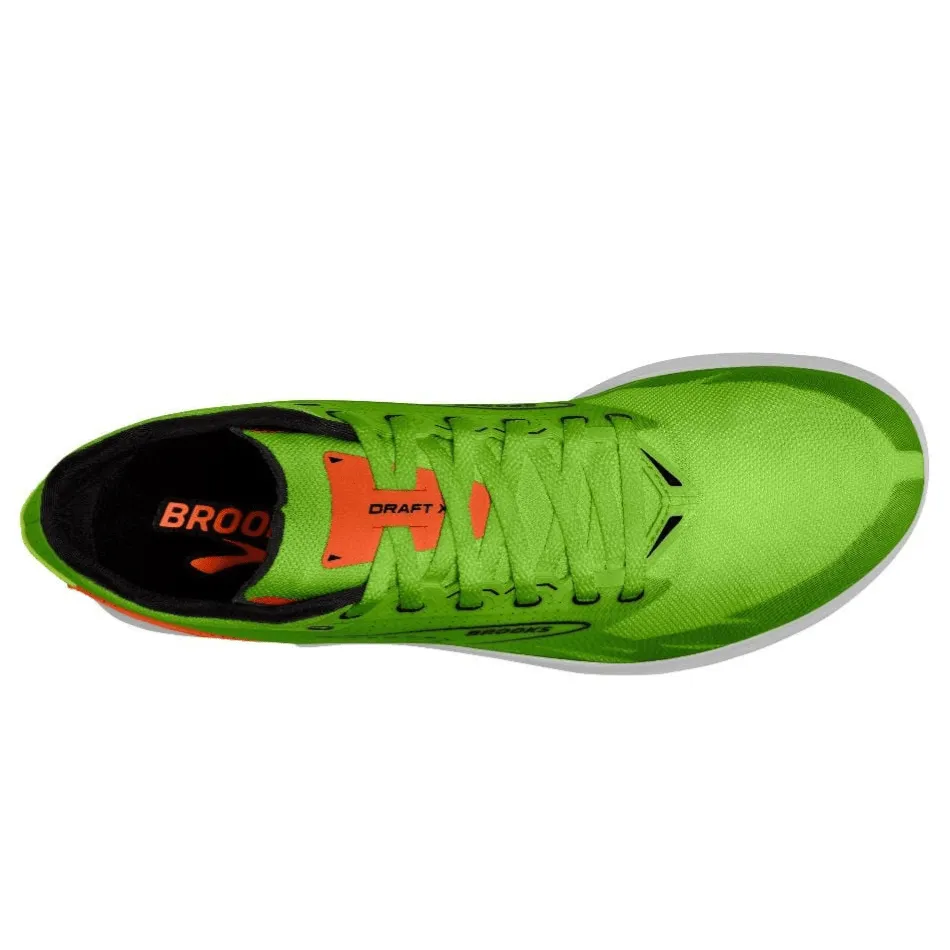 Brooks Unisex Draft XC Running Shoes Green Gecko/Red Orange/White AW24 Tensile Fiber Upper Enhanced Energy Transfer