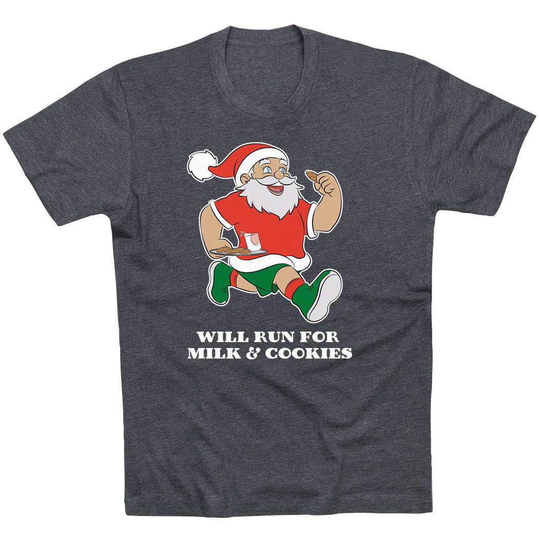 Running Short Sleeve T-Shirt - Will Run for Milk and Cookies Fashion Essential Double Stitched Hem