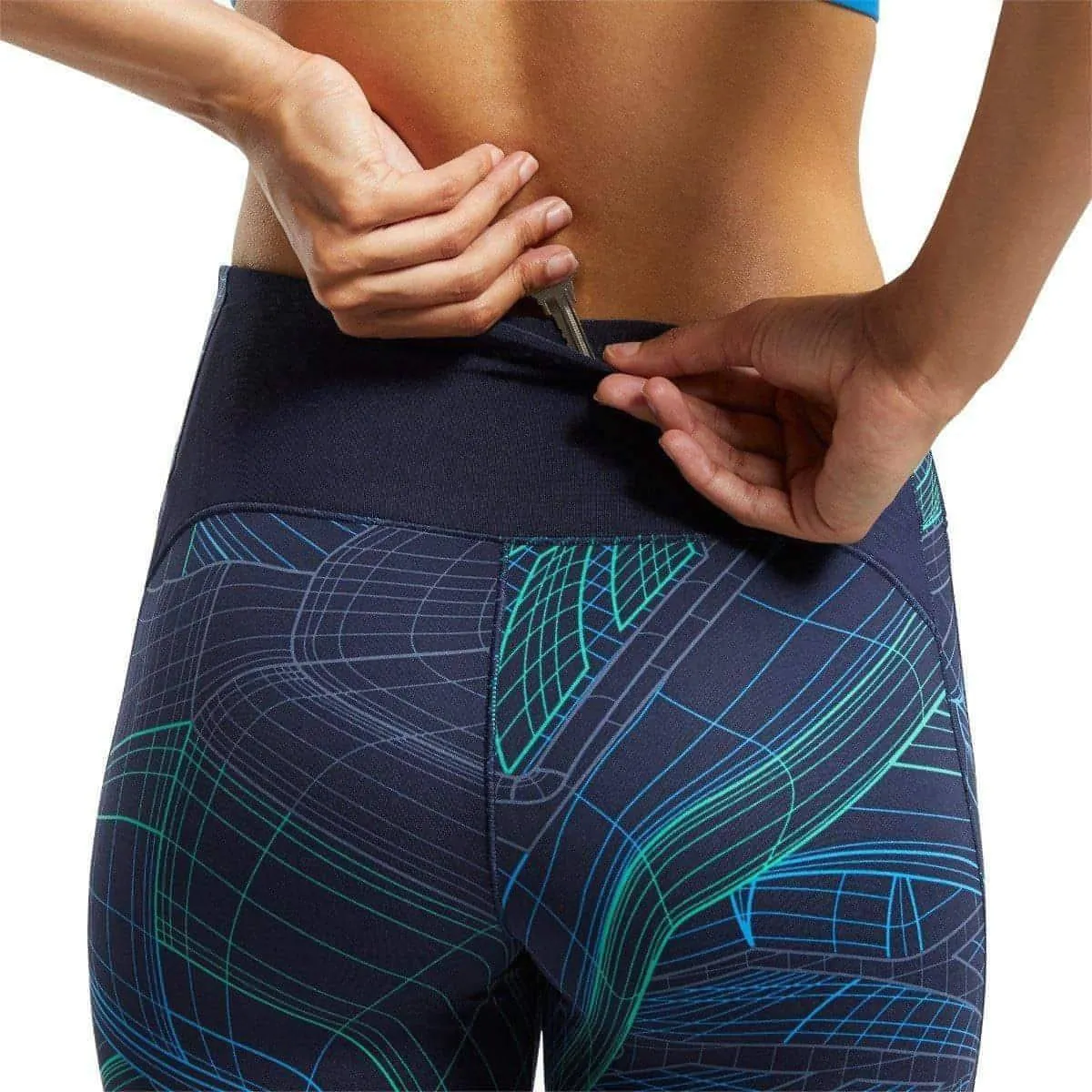 Reebok Lux Perform Mid Rise Womens Long Training Tights - Navy Sleek Motion Summer Wear Anti Odor