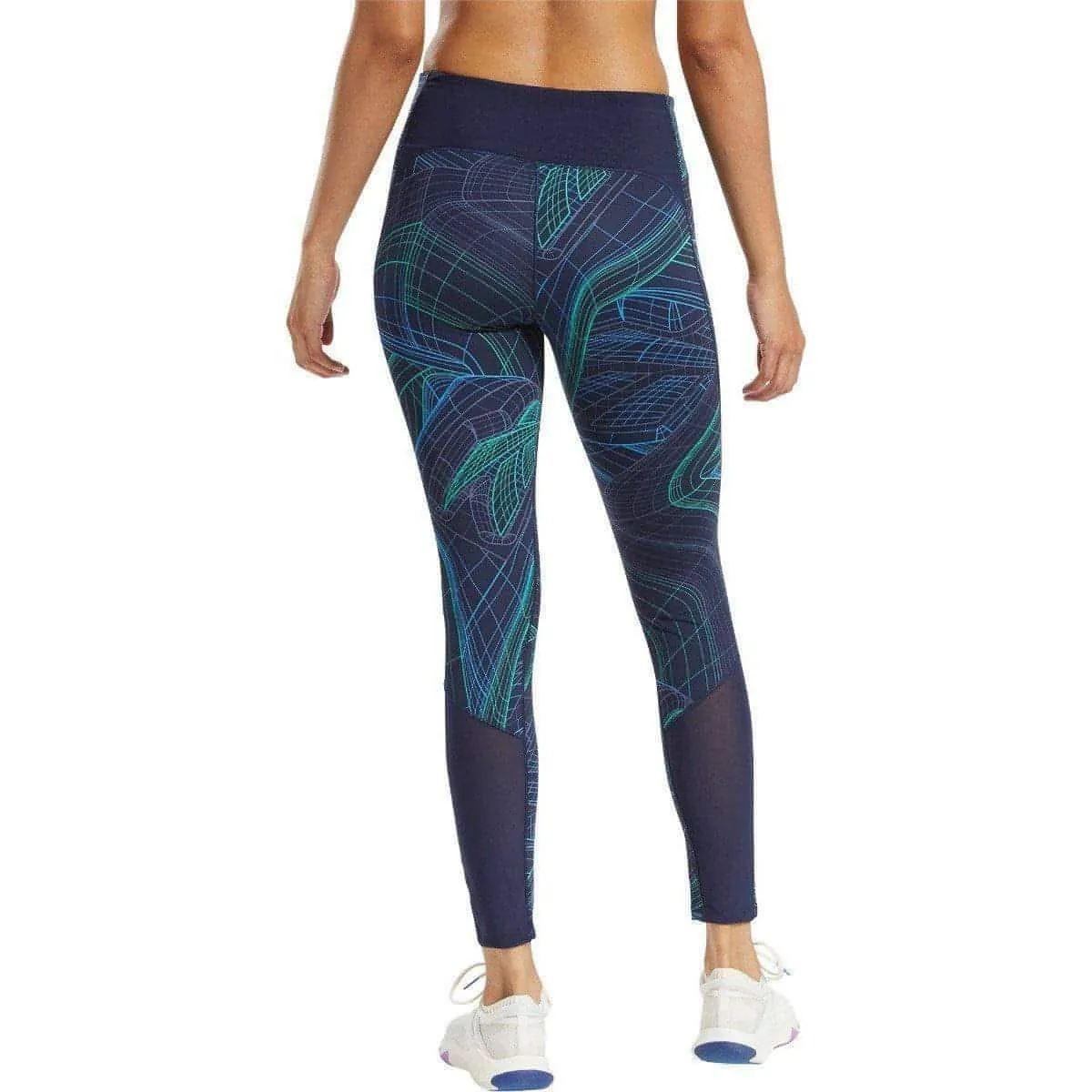 Reebok Lux Perform Mid Rise Womens Long Training Tights - Navy Breathable Comfort Wear
