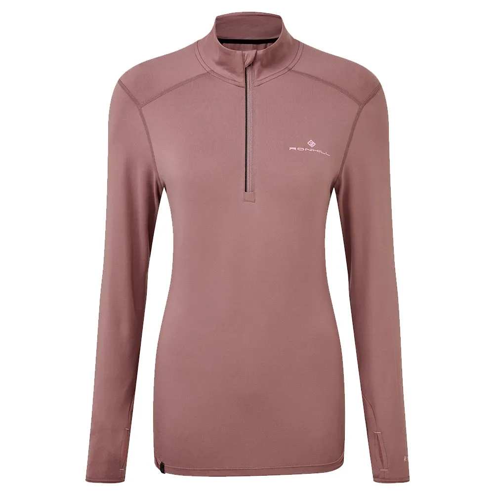 Ronhill Tech Thermal Halfzip Long Sleeve Women's Running Top - Mauve/Powder Pink crew neck