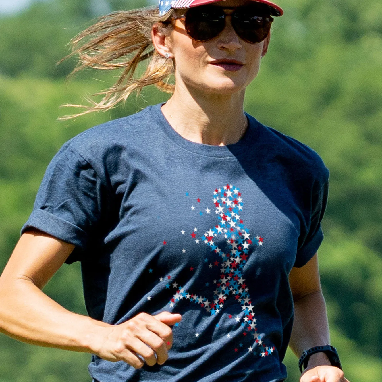 Running Short Sleeve T-Shirt - Patriotic Runner Girl Cozy Vibes
