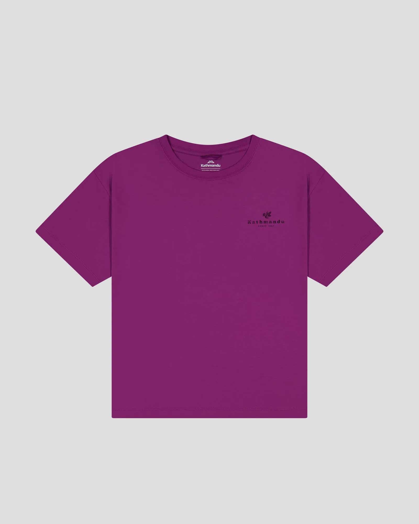 Ribbed Collar Design Linen blend Women??s Trail Treasure Organic Cotton T-Shirt - Washed Berry