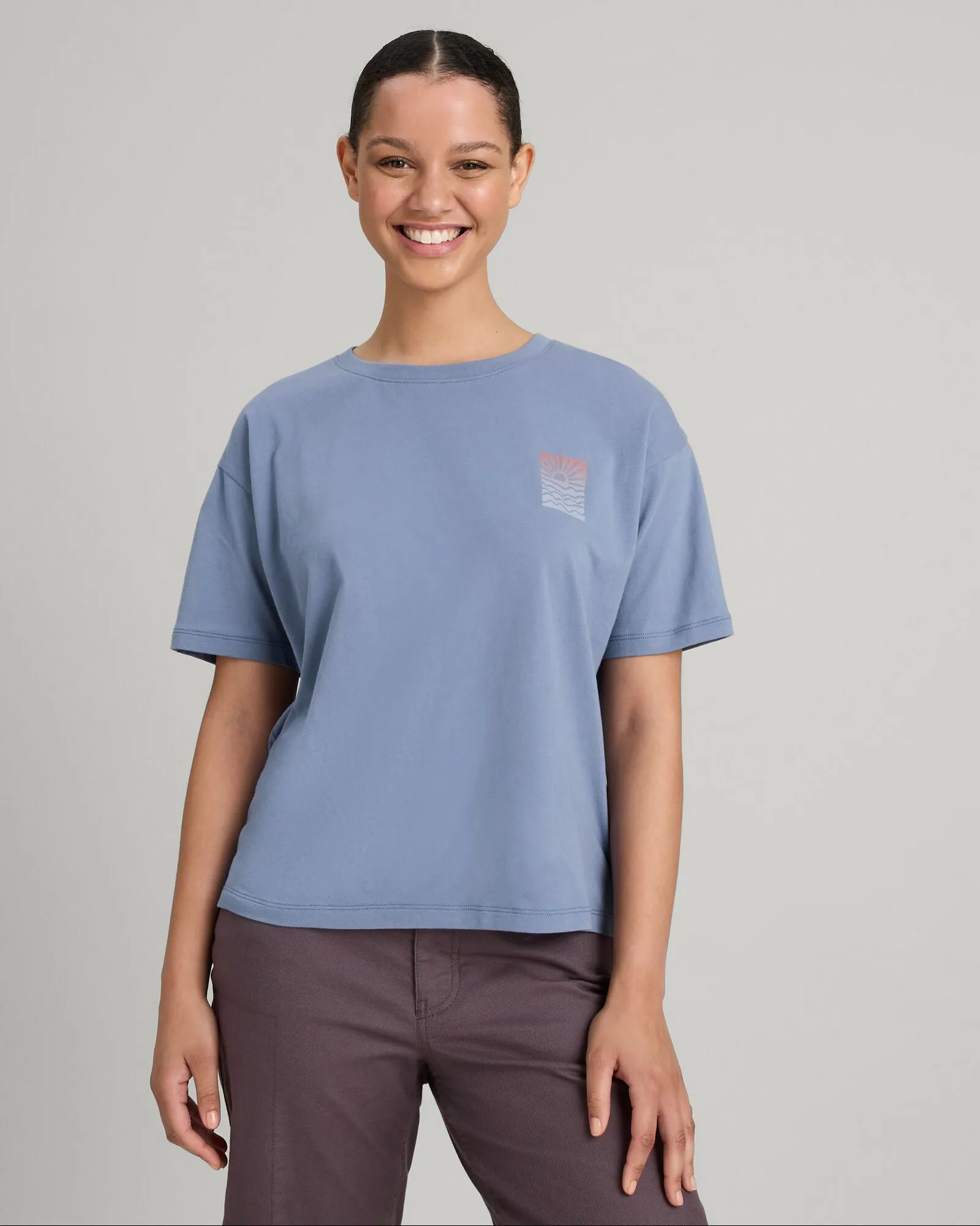 Women's Sunrise Flower Organic Cotton T-shirt - At Twilight Cozy and Soft Non Toxic Printing