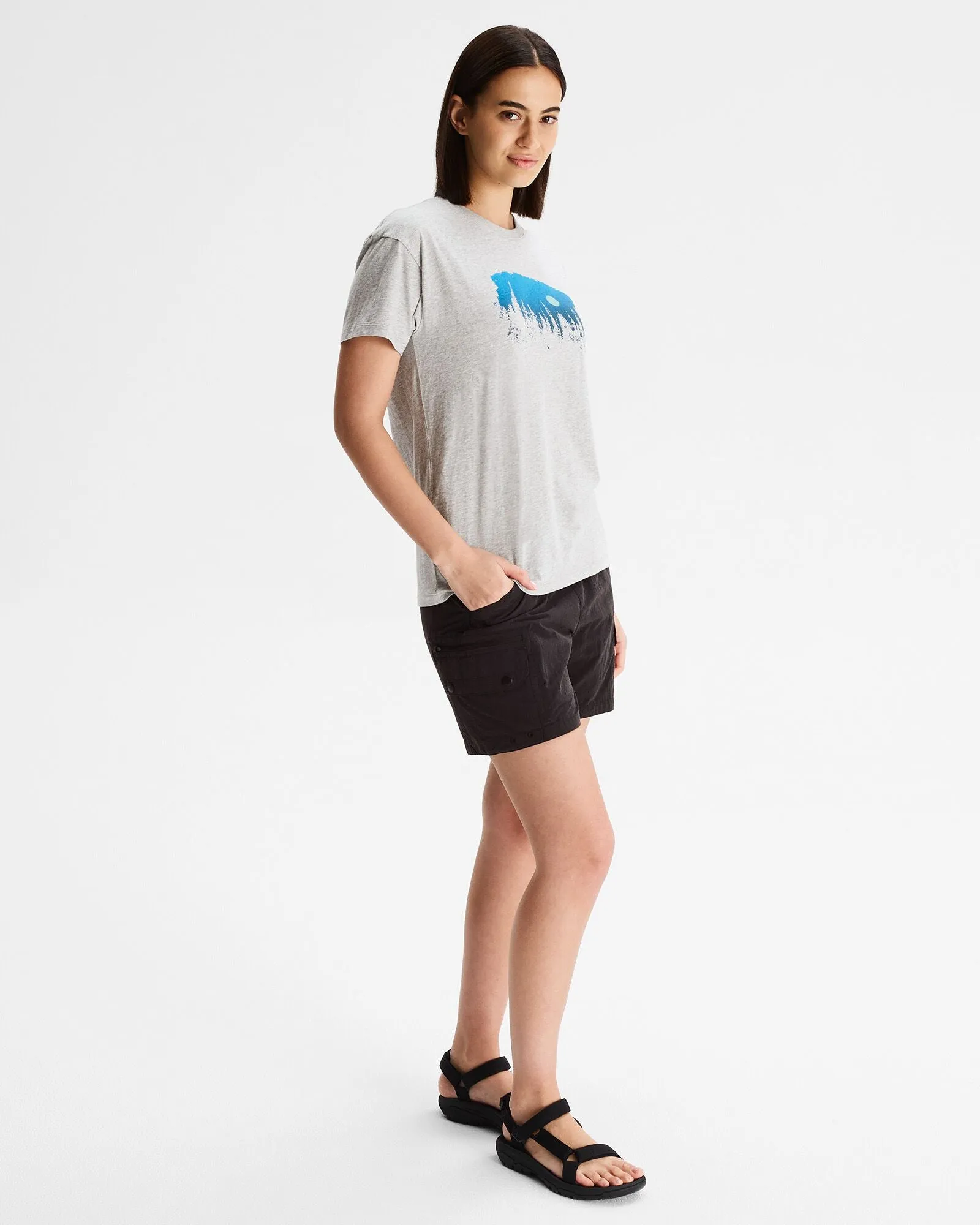 Women's Tree Line Organic Cotton T-shirt - Light Grey Marle soft fit