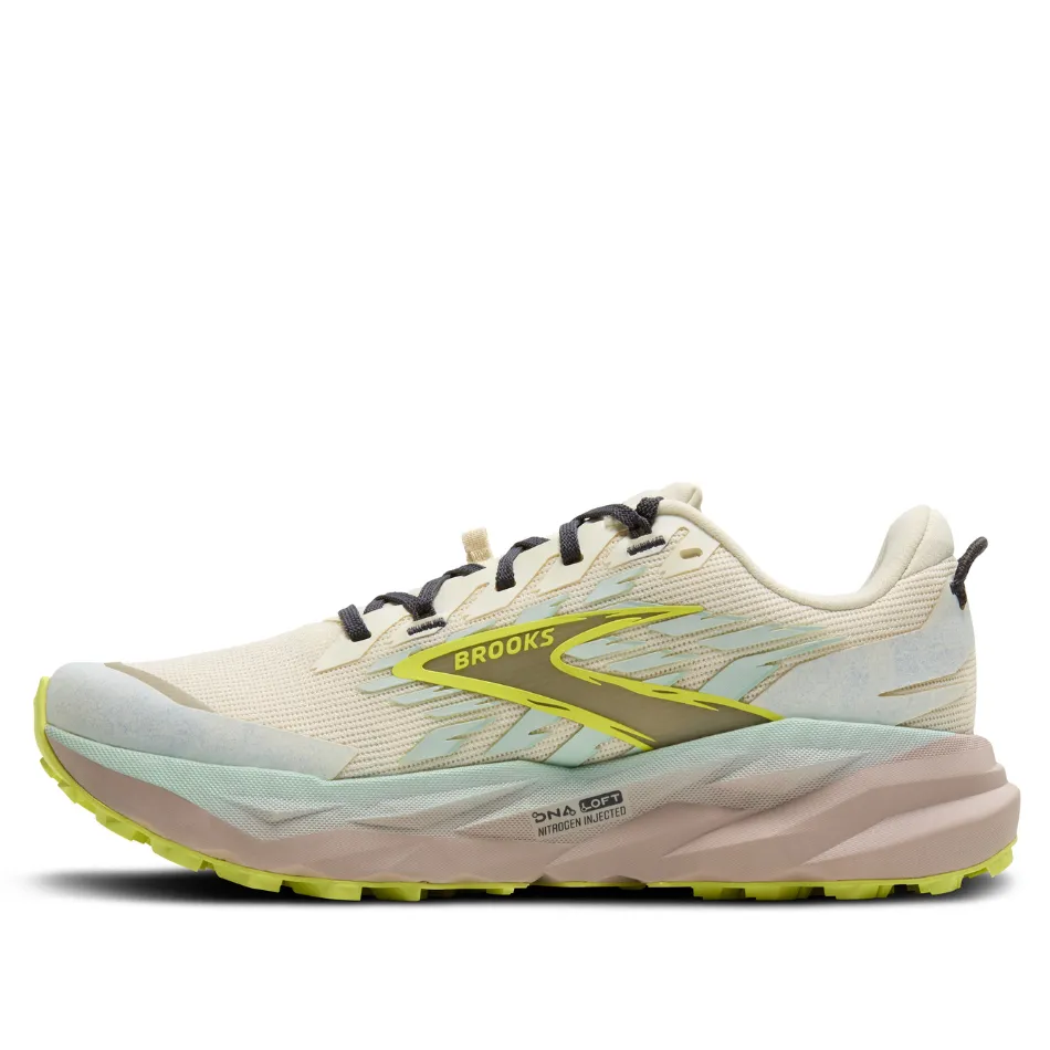 Brooks Women's Cascadia 19 Trail Running Shoes in Coconut/Misty Blue/Ebony AW25 Tear Resistant Upper Orthopedic Footbed Design