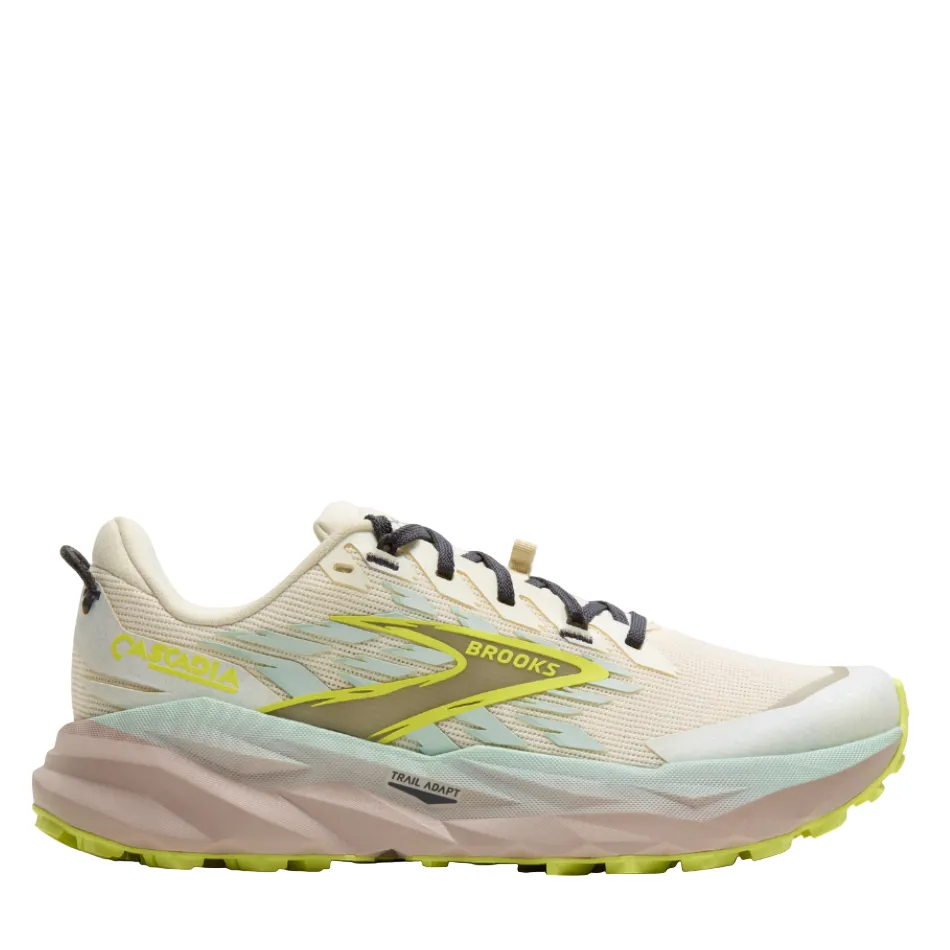 Brooks Women's Cascadia 19 Trail Running Shoes in Coconut/Misty Blue/Ebony AW25 Waterproof Technology Tear Resistant Upper