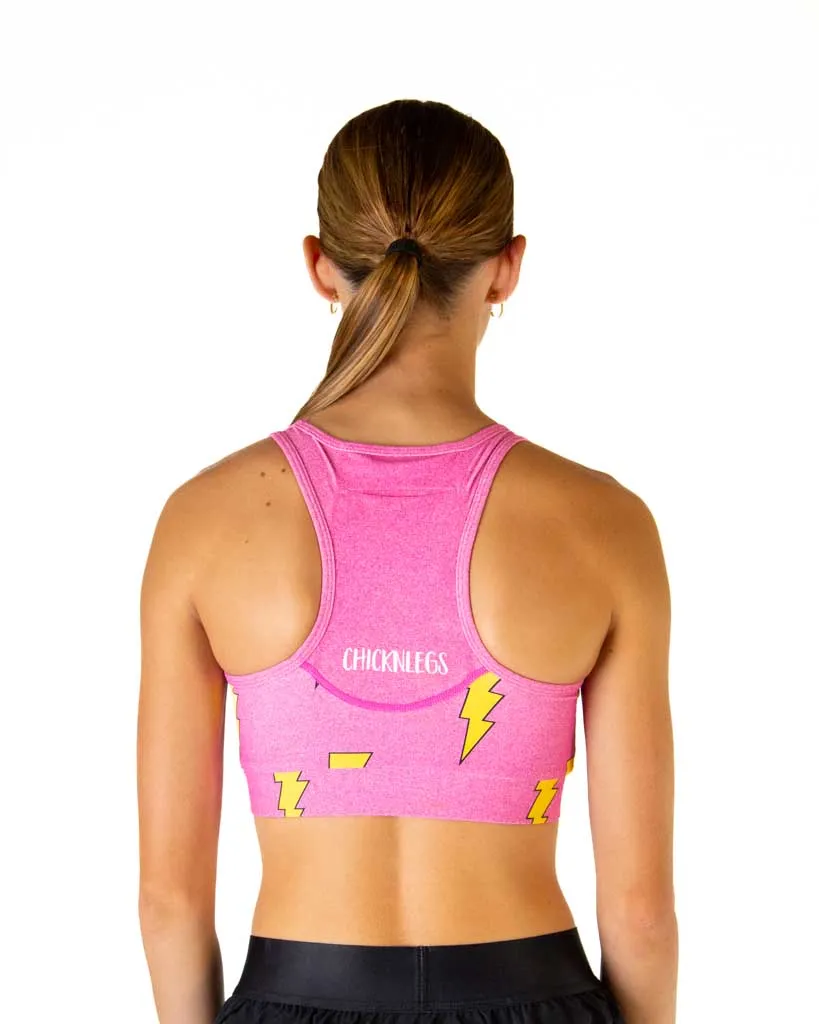 monogrammed Durable Fit Pink Bolts OG Sports Bra